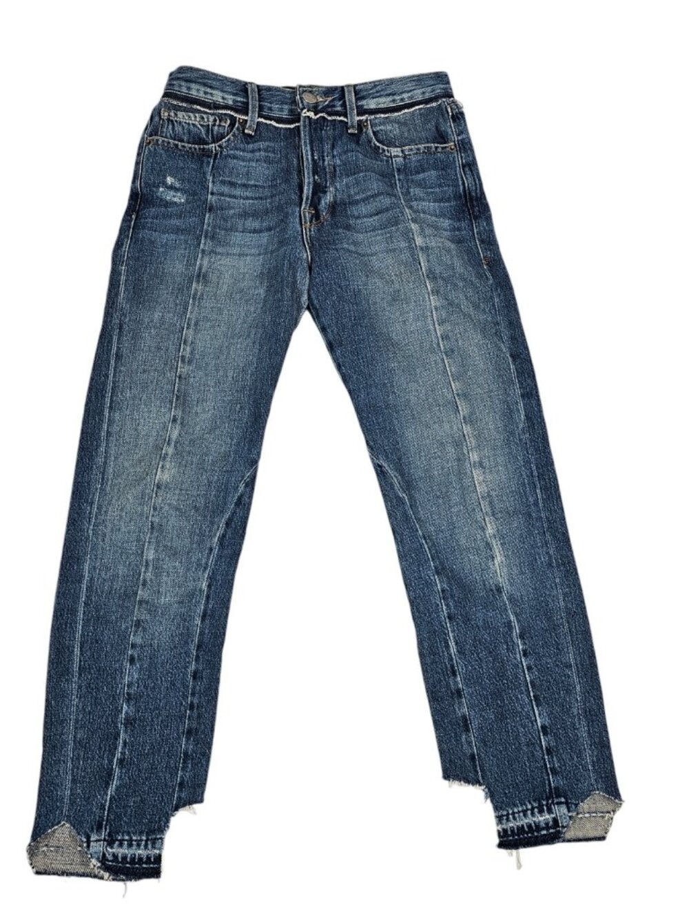 FRAME Womens Le Original Wetherly Mix Crop Jeans Size 24 Blue Raw Hem Distressed - Picture 3 of 13